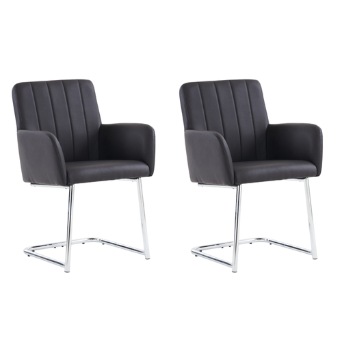 Lot De 2 Chaises Salle à Manger, Fauteuil Rayures Verticales, Pieds Métal Zigzag, Noir
