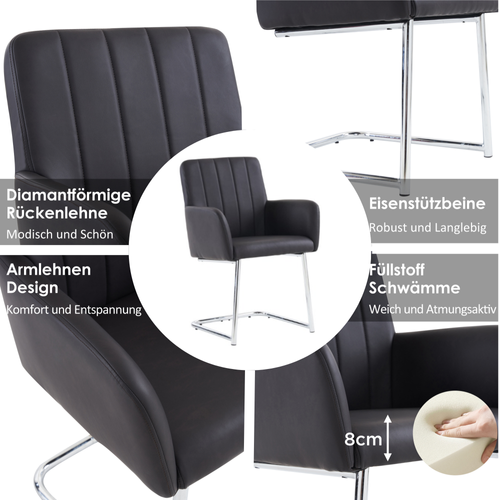 Lot De 2 Chaises Salle à Manger, Fauteuil Rayures Verticales, Pieds Métal Zigzag, Noir