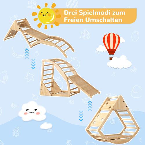 Klettergerüst Multifonction 8 En 1 En Bois,avec Toboggan, Module De Grimpe, Balançoire Et Tente