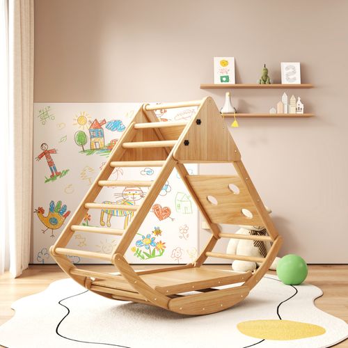 Klettergerüst Multifonction 8 En 1 En Bois,avec Toboggan, Module De Grimpe, Balançoire Et Tente