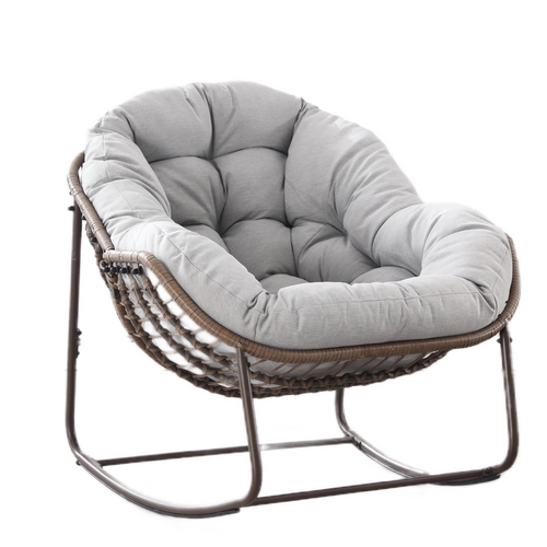 Chaise à Bascule Extérieure, Fauteuil Oeuf En Osier XXL, Confortable Avec Coussin Épais, Gris Clair