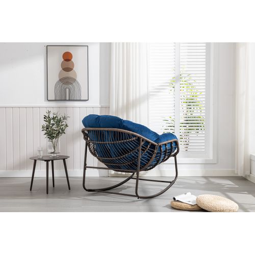 Chaise A Bascule En Rotin Extérieur - Bleu Marine