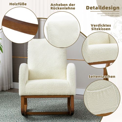 Fauteuil A Bascule Style Mid-Century Moderne - Blanc