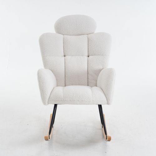 Fauteuil A Bascule En Tissu Teddy Doux - Blanc