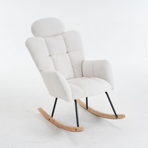 Fauteuil A Bascule En Tissu Teddy Doux - Blanc
