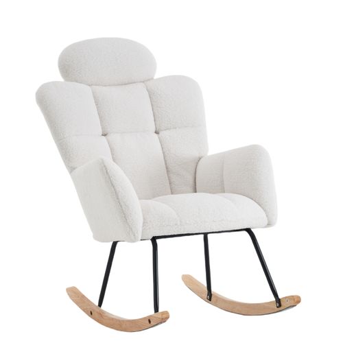 Fauteuil A Bascule En Tissu Teddy Doux - Blanc