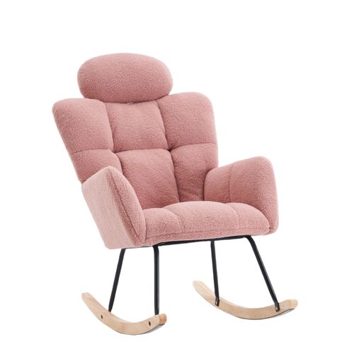 Fauteuil A Bascule En Tissu Teddy Doux - Rose