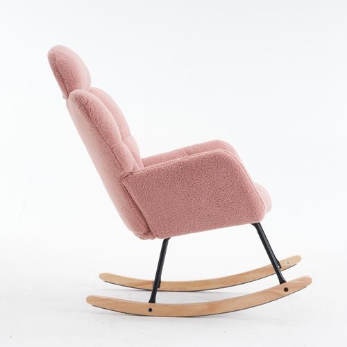 Fauteuil A Bascule En Tissu Teddy Doux - Rose
