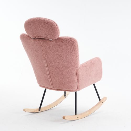 Fauteuil A Bascule En Tissu Teddy Doux - Rose