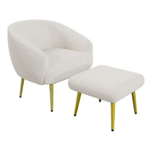 Fauteuil Moderne Sherpa Avec Repose-pied,design Ergonomique,pieds Dorés,confort Luxueux,blanc
