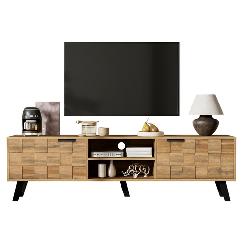 Meuble TV Moderne Avec 2 Portes Et 2 Compartiments Ouverts – 160,5 X 35,5 X 45 Cm