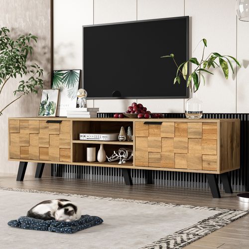 Meuble TV Moderne Avec 2 Portes Et 2 Compartiments Ouverts – 160,5 X 35,5 X 45 Cm