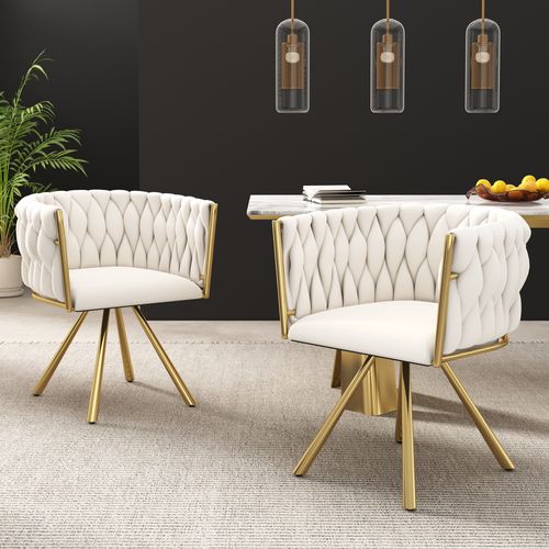Lot De 2 Chaises De Salle à Manger En Velours, Beige Et Or