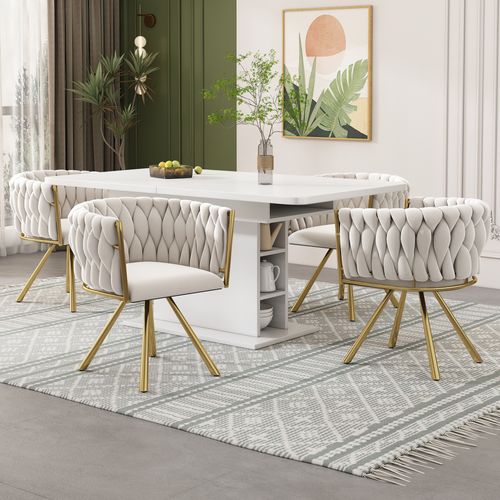 Lot De 2 Chaises De Salle à Manger En Velours, Beige Et Or