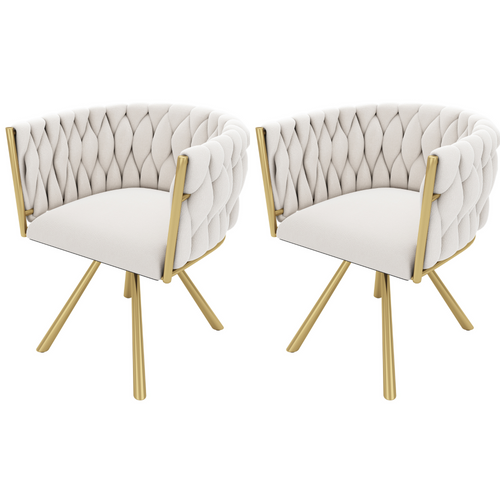 Lot De 2 Chaises De Salle à Manger En Velours, Beige Et Or