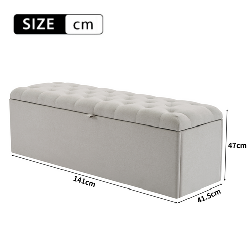 Banc Rembourré En Lin, 141x41,5x47 Cm (llh), Banc Avec Rangement, Tabouret De Lit, Gris Clair