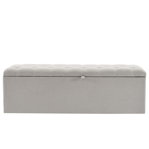 Banc Rembourré En Lin, 141x41,5x47 Cm (llh), Banc Avec Rangement, Tabouret De Lit, Gris Clair