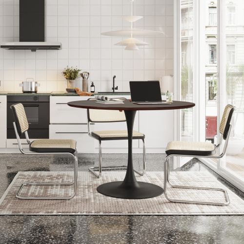 Table Ronde 47,24 Pouces, Plateau Chêne, Piètement Métal, Design Patchwork, Moderne, Pour Salon