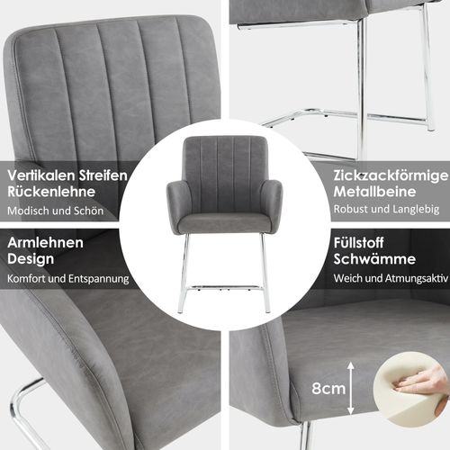 Lot De 2 Chaises Salle à Manger, Fauteuil Avec Rayures Verticales, Pieds Métal Zigzag, Gris