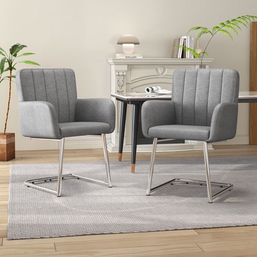 Lot De 2 Chaises Salle à Manger, Fauteuil Avec Rayures Verticales, Pieds Métal Zigzag, Gris