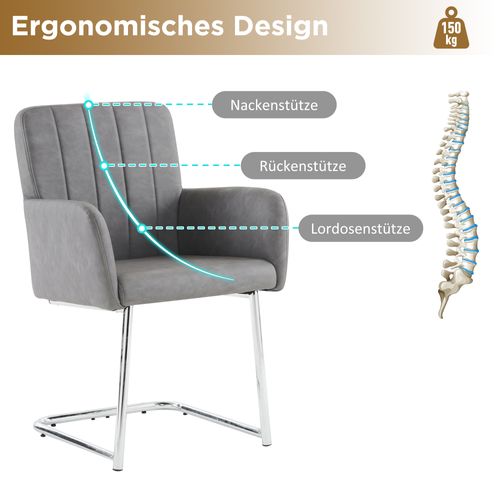Lot De 2 Chaises Salle à Manger, Fauteuil Avec Rayures Verticales, Pieds Métal Zigzag, Gris