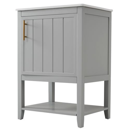 Meuble De Salle De Bain Vasque Simple 60 Cm Céramique Avec Étagère, Gris Clair