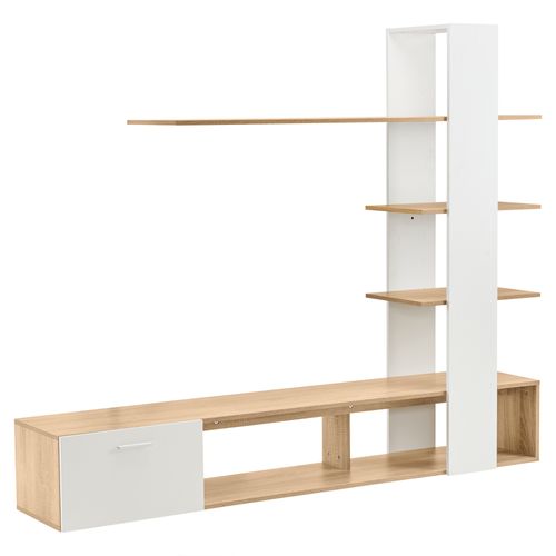 Meuble TV Moderne En Chêne Blanc 180 X 33,5 X 151,5 Cm Pour TV Jusqu'à 60 Pouces, Blanc