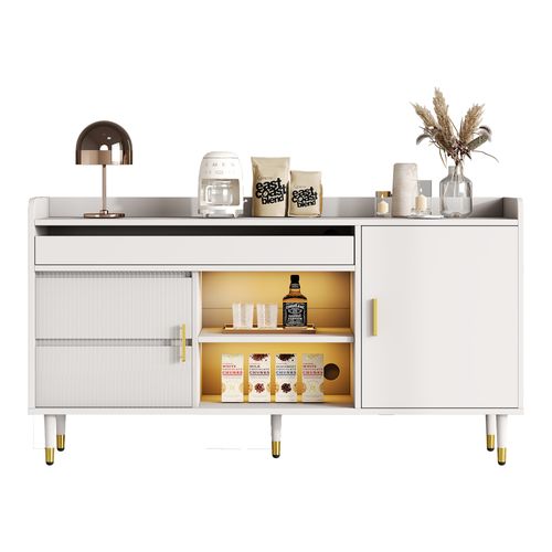 Commode Avec Portes Coulissantes En Verre Et LED, Buffet En Bois, Pour Salon Ou Entrée