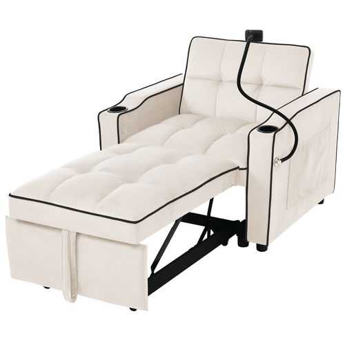 Fauteuil Convertible Avec Accoudoirs Rabattables, Dossier Ajustable, 123 X 167 X 78 Cm
