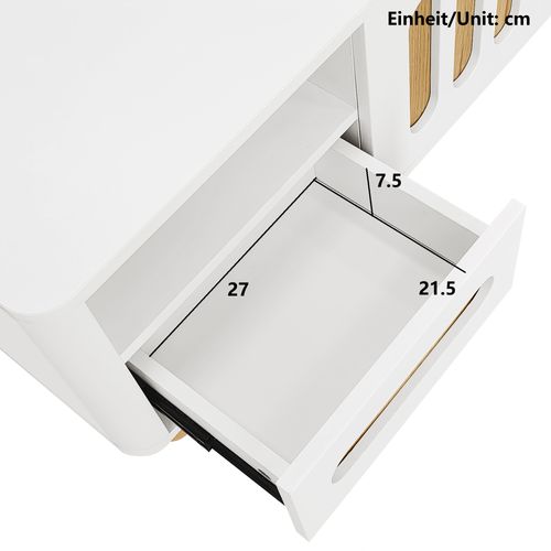 Table Basse Moderne, 105x50x40 Cm, Bois Et Blanc, 4 Portes, 2 Tiroirs, Éclairage LED, Blanc + Bois