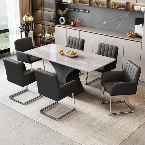 Set De 4 Chaises De Salle à Manger Avec Rayures Verticales, Cuir Artificiel, Métal Noir
