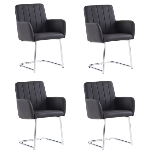 Set De 4 Chaises De Salle à Manger Avec Rayures Verticales, Cuir Artificiel, Métal Noir