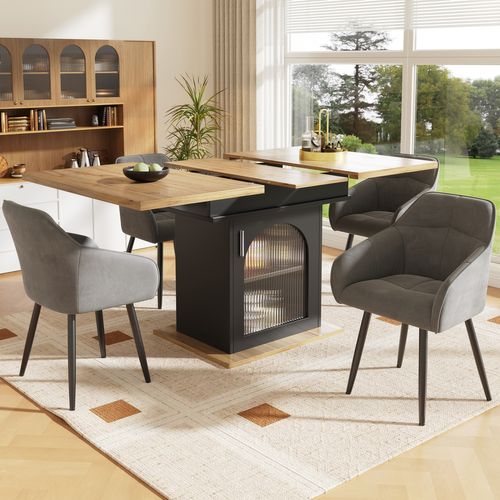 Ensemble De Salle à Manger (5 Pièces), Table Extensible Noire 140x80 Cm, 4 Chaises Velours
