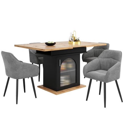 Ensemble De Salle à Manger (5 Pièces), Table Extensible Noire 140x80 Cm, 4 Chaises Velours