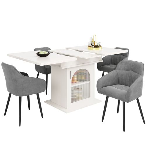 Ensemble De Salle à Manger (5 Pièces), Table Extensible Blanche 140x80 Cm, 4 Chaises Velours