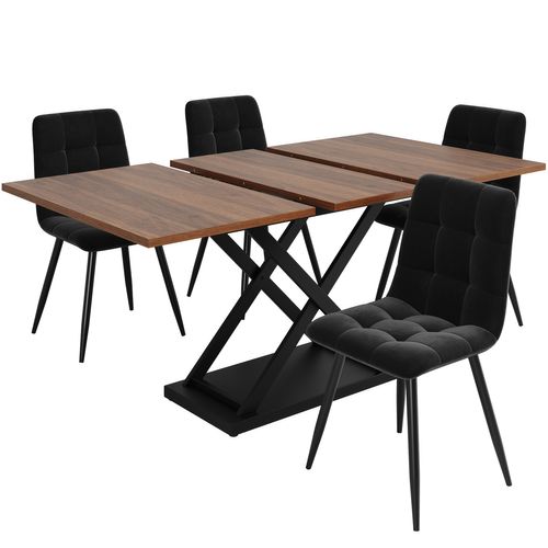 Ensemble De Salle à Manger (5 Pièces), Table Extensible 160x80x75 Cm, 4 Chaises Velours Noir
