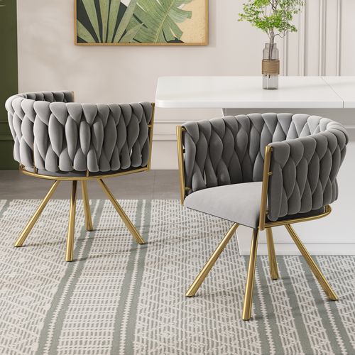 Set De 4 Chaises De Salle à Manger En Velours, Pivotantes, Avec Pieds Métalliques, Gris Et Or