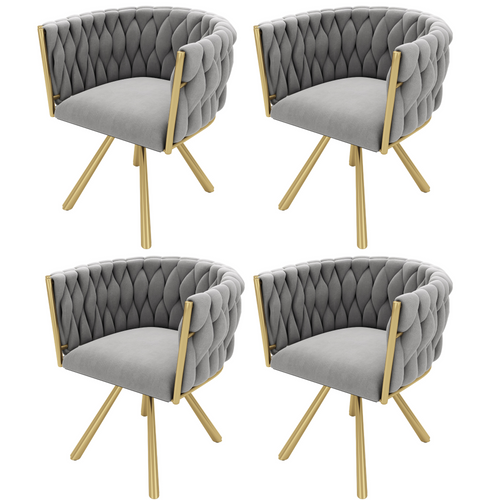 Set De 4 Chaises De Salle à Manger En Velours, Pivotantes, Avec Pieds Métalliques, Gris Et Or