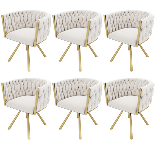 Set De 6 Chaises De Salle à Manger En Velours, Pivotantes, Avec Pieds Métalliques, Beige Et Or