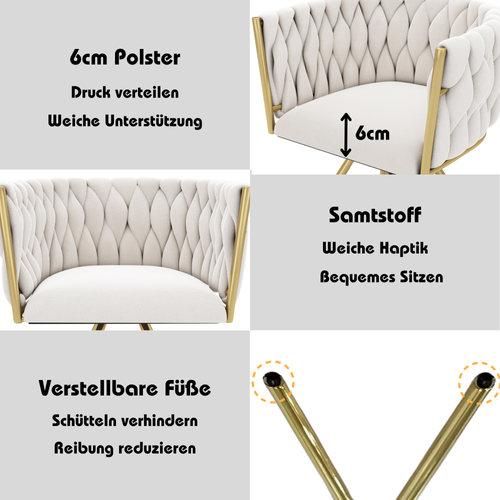 Set De 6 Chaises De Salle à Manger En Velours, Pivotantes, Avec Pieds Métalliques, Beige Et Or