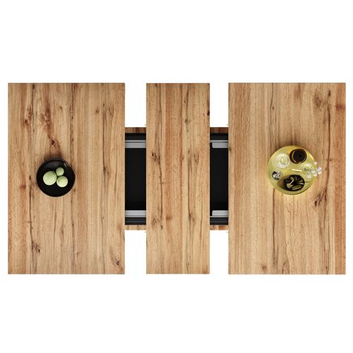 Table De Salle à Manger Télescopique (140×70 Cm), Table Extensible Avec Étagères, Naturelle Et Noire