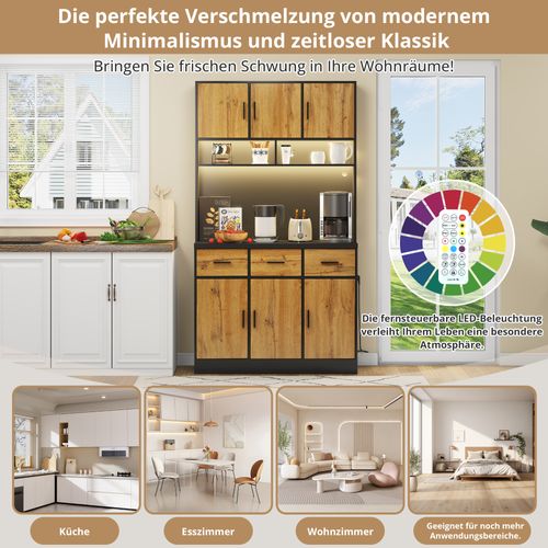 Buffet Multifonction 100x40x180 Cm Avec LED, Télécommande, Tiroirs, Étagères, Pour Cuisine