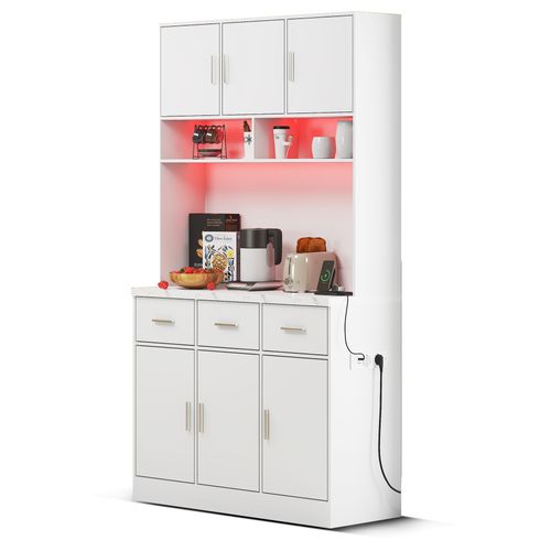 Buffet Multifonction 100x40x180 Cm Avec LED, Télécommande, Tiroirs, Étagères Réglables, Pour Cuisine