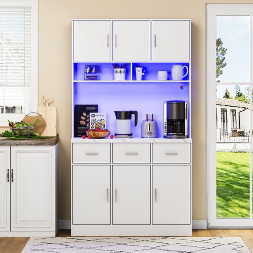 Buffet Multifonction 100x40x180 Cm Avec LED, Télécommande, Tiroirs, Étagères Réglables, Pour Cuisine
