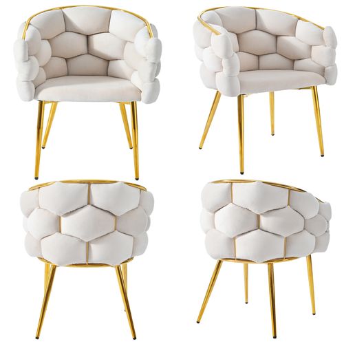 Chaises De Luxe En Velours (4 Pièces) Avec Pieds En Métal Doré, Style Moderne, Beige