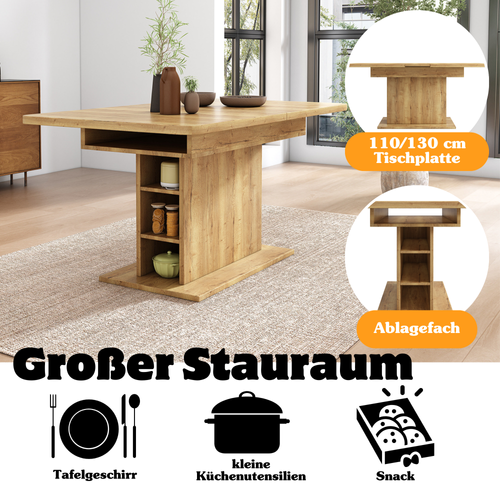 Table De Salle à Manger Extensible, L110/130w70h75 Cm, Avec Rangement, Style Moderne Naturel