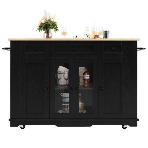 Îlot De Cuisine, Parois Amovibles, Armoire, Chariot De Salle à Manger, Buffet, Veinage Bois, Noir