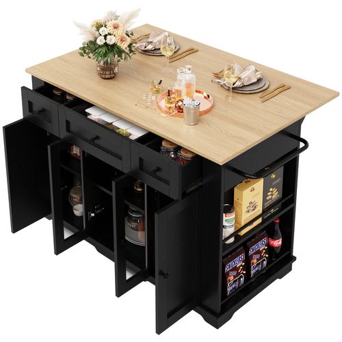 Îlot De Cuisine, Parois Amovibles, Armoire, Chariot De Salle à Manger, Buffet, Veinage Bois, Noir