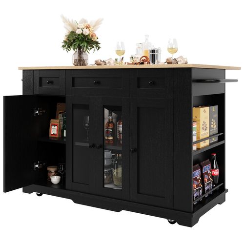 Îlot De Cuisine, Parois Amovibles, Armoire, Chariot De Salle à Manger, Buffet, Veinage Bois, Noir