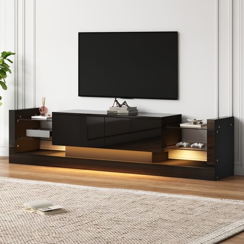 Meuble TV Laqué Avec LED Et Tiroirs Rabattables, 181 Cm Pour Écran Jusqu’à 70-79", Blanc